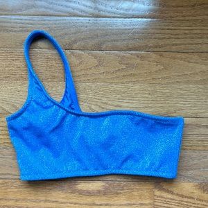 Triangl size small metallic blue one shoulder swim top